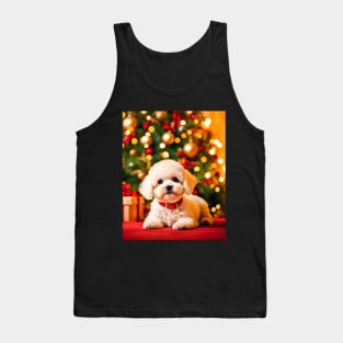 Bichon Frise Puppy Dog by Christmas Tree Tank Top